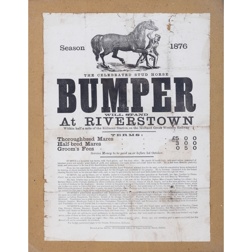 167 - A VICTORIAN STUD HORSE EQUESTRIAN POSTER OF WESTMEATH INTEREST,  Season 1876, Bumper will stand at R... 