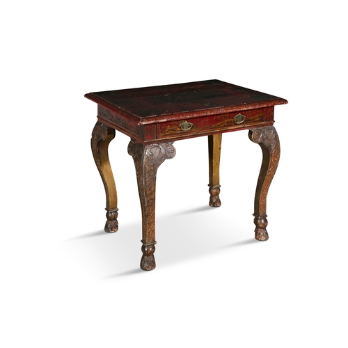 186 - A RED LACQUER AND GILT-DECORATED RECTANGULAR TABLE 19TH CENTURY,  the moulded top decorated with flo... 