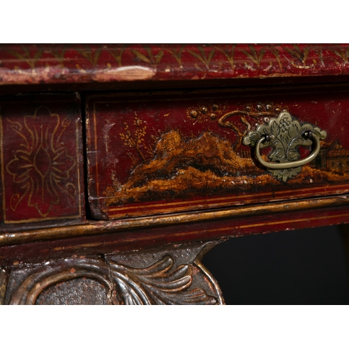 186 - A RED LACQUER AND GILT-DECORATED RECTANGULAR TABLE 19TH CENTURY,  the moulded top decorated with flo... 