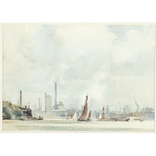 188 - TREVOR CHAMBERLAIN, RSMA, ROI (B.1933)  Greenwich Reach Signed and dated 'T Chamberlain 1974' (lower... 