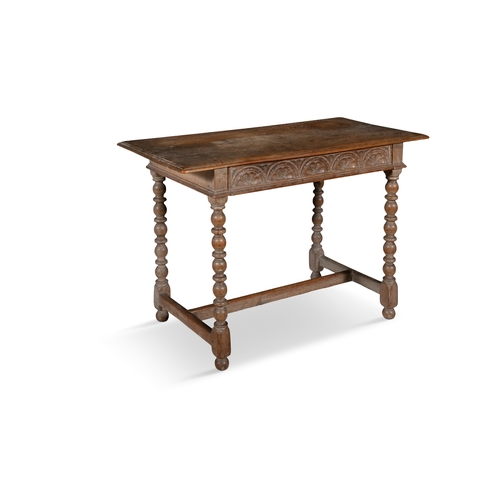 191 - A PROVINCIAL PALE OAK SIDETABLE, IN THE 17TH CENTURY STYLE  the three plank rectangular top, above a... 