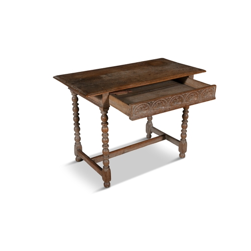 191 - A PROVINCIAL PALE OAK SIDETABLE, IN THE 17TH CENTURY STYLE  the three plank rectangular top, above a... 