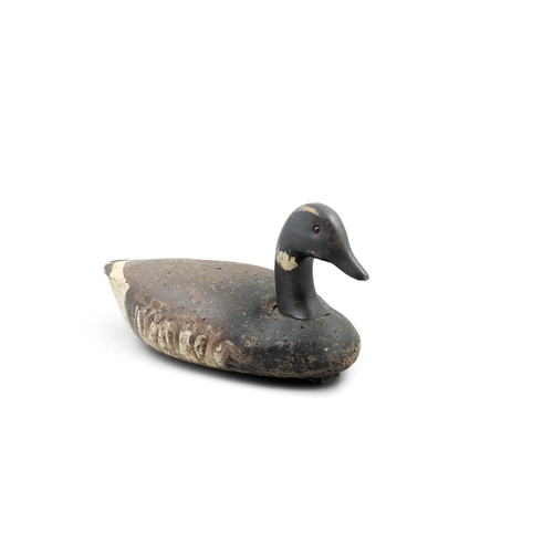 2 - A BROWN PAINTED TIMBER DUCK DECOY,   21cm high, 20cm wide, 44cm long