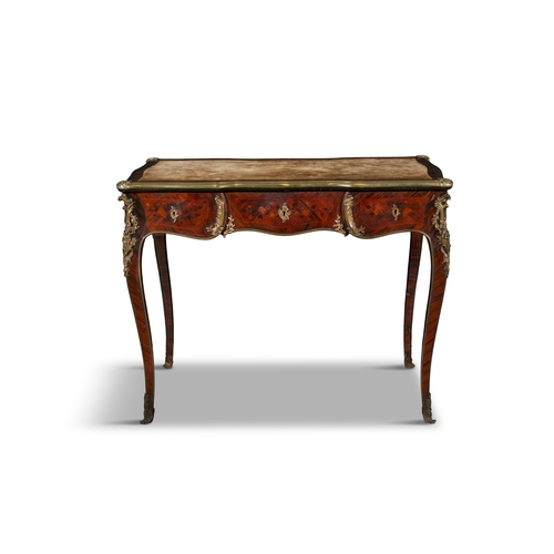 200 - A LOUIS XV STYLE GILT-METAL MOUNTED KINGWOOD AND PARQUETRY BUREAU PLAT LATE 19TH CENTURY,   the shap... 