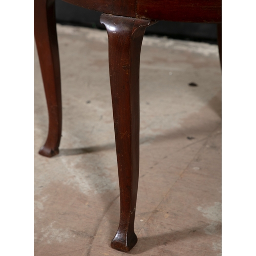 206 - AN EDWARDIAN MAHOGANY FRAMED CORNER CHAIR,  with single pierced vase shaped splat, raised on slender... 