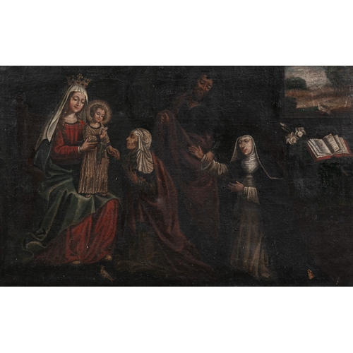 208 - SPANISH SCHOOL 16TH/17TH CENTURY  The presentation of Jesus to Saint Anna, Saint Joachim and Saint R... 