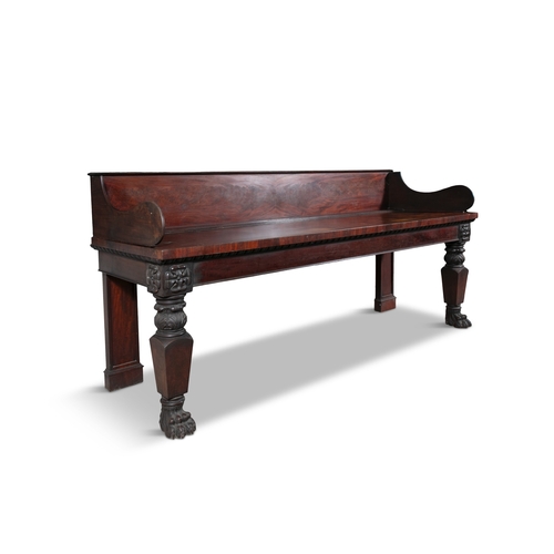 210 - A MONUMENTAL IRISH MAHOGANY SERVING TABLE CIRCA 1850,   with plain galleried top, the tapering block... 