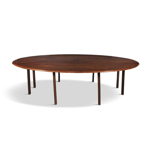 214 - A LARGE MAHOGANY HUNT TABLE 19TH CENTURY,  extending to oval form, raised on reeded block legs. 78cm... 