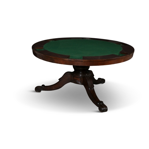 235 - AN EARLY VICTORIAN MAHOGANY CIRCULAR GAMES TABLE  to seat 6 players with green baze lined centre and... 