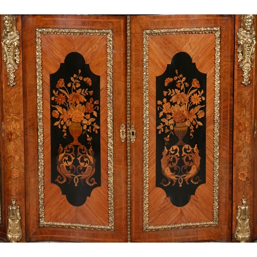 237 - A FINE VICTORIAN WALNUT TULIPWOOD AND MARQUETRY INLAID CREDENZA CIRCA 1870,  of serpentine outline, ... 