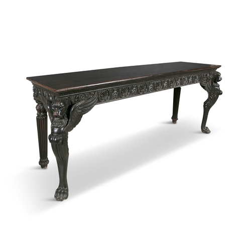 239 - A VICTORIAN STAINED MAHOGANY LONG SERVING TABLE,  the moulded rectangular and carved egg and dart to... 