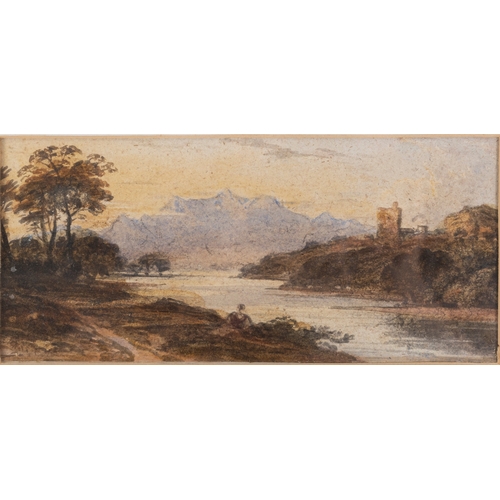 244 - JOHN VARLEY O.W.S (1778 - 1842)  Harlech Castle and Snowdonia  Watercolour on paper laid down on car... 