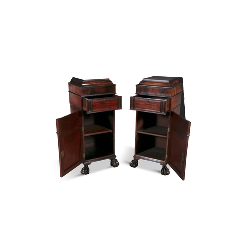 40 - A PAIR OF GEORGE IV MAHOGANY DINING ROOM PEDESTALS CIRCA 1820  each of upright rectangular form, wit... 