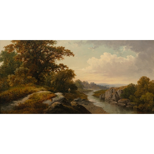 51 - THOMAS BARBER (ENGLISH 1771–1843) River Landscape Signed Oil on canvas, 29 x 60cm