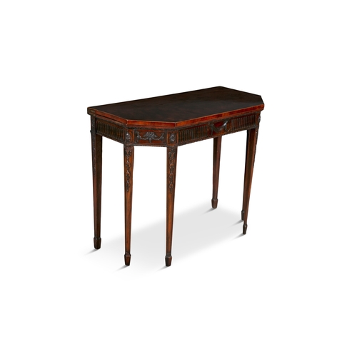 57 - A CARVED MAHOGANY CARD TABLE, 19TH CENTURY   of Adam's design, the hinged rectangular top with cante... 