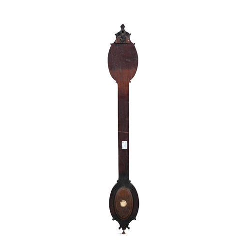 76 - AN IRISH MAHOGANY CASED STICK BAROMETER BY MASON ESSEX BRIDGE DUBLIN, 19TH CENTURY,   the oval dial ... 