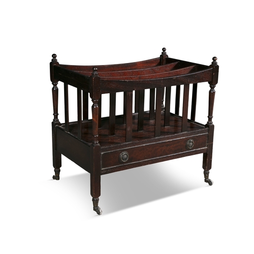 79 - A MAHOGANY FRAMED CANTERBURY CIRCA 1900,   of rectangular shape with dipped rails and slatted divisi... 