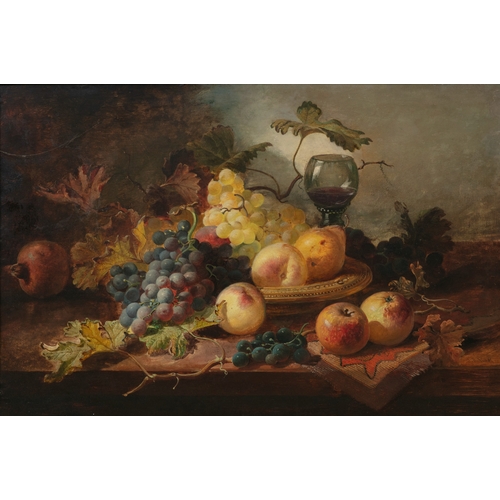 94 - JOSEPH DENOVAN ADAM RSA RSW (SCOTTISH 1842-1896)  Still Life Study of Fruit Signed Oil on board, 49 ... 