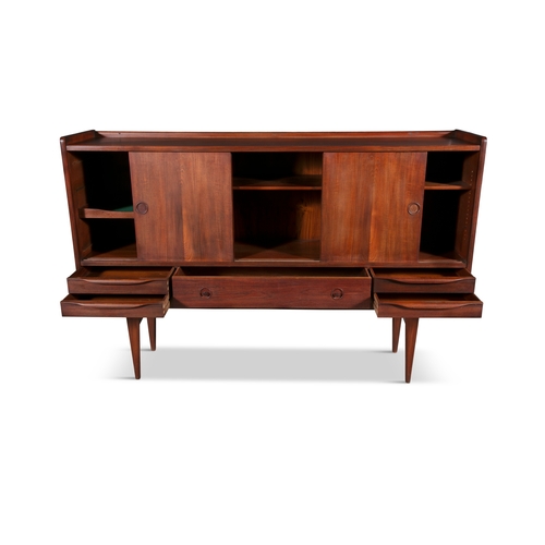 107 - SIDEBOARD  A high teak sideboard with five drawers and four sliding doors. Denmark, c.1950. 60 x 45 ... 