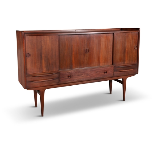 107 - SIDEBOARD  A high teak sideboard with five drawers and four sliding doors. Denmark, c.1950. 60 x 45 ... 