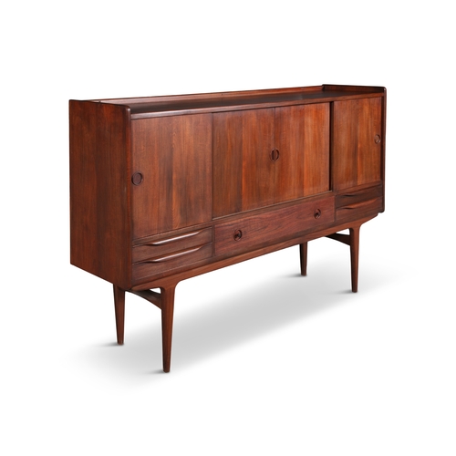 107 - SIDEBOARD  A high teak sideboard with five drawers and four sliding doors. Denmark, c.1950. 60 x 45 ... 