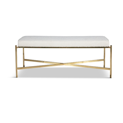 134 - BENCH  A brass framed bench, upholstered in bouclé. Italy. 127 x 47 x 49cm(h)