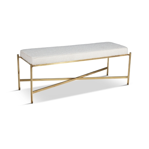 134 - BENCH  A brass framed bench, upholstered in bouclé. Italy. 127 x 47 x 49cm(h)