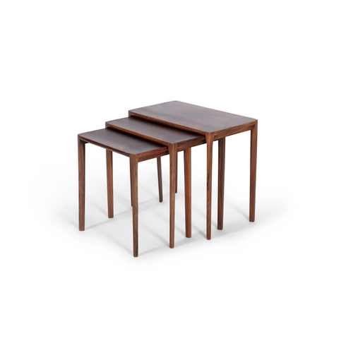 177 - NEST OF TABLES  A rosewood trio nest of tables with maker's label. Denmark, c.1960. 64 x 38.5 x 57cm... 