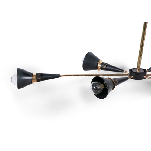 32 - OSCAR TORLASCO  A 6 arm black enamel Lumi sputnik ceiling light attrib. Oscar Torlasco. Italy, c.196... 