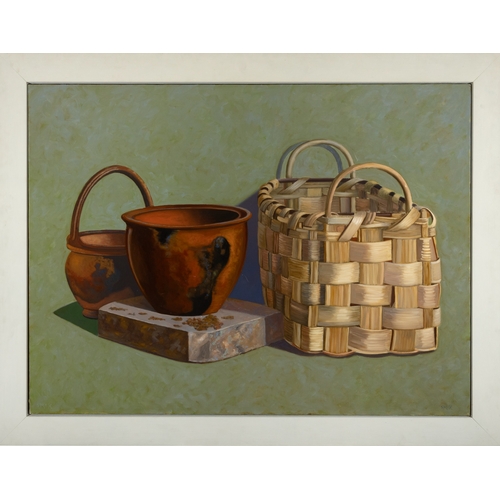 49 - STEPHEN McKENNA, (B.1936)  Basket with Two Bowls (1996) Oil on canvas, 90 x 120cm  Signed; signed da... 