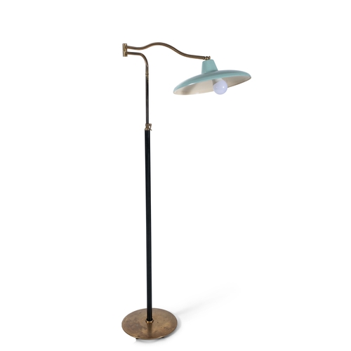 54 - FLOOR LAMP  A brass and enamel extendable floor lamp. Italy, c.1950. 190cm(h)