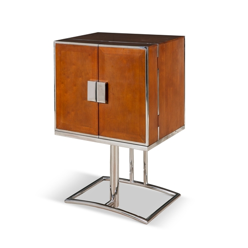 55 - DRINK'S CABINET  A chrome and walnut drink's cabinet, 60 x 45.5 x 94.5cm(h)