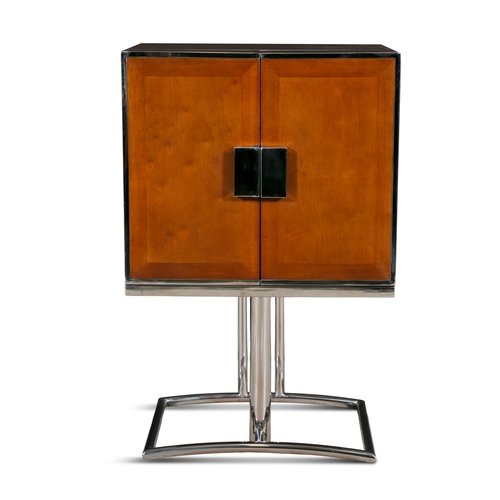 55 - DRINK'S CABINET  A chrome and walnut drink's cabinet, 60 x 45.5 x 94.5cm(h)