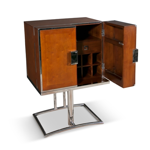 55 - DRINK'S CABINET  A chrome and walnut drink's cabinet, 60 x 45.5 x 94.5cm(h)