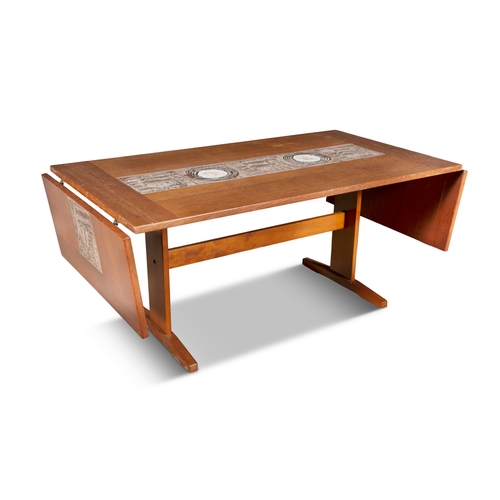 59 - FARSTRUP  A draw leaf teak dining table by Farstrup with tile inserts, Denmark. With maker's label. ... 