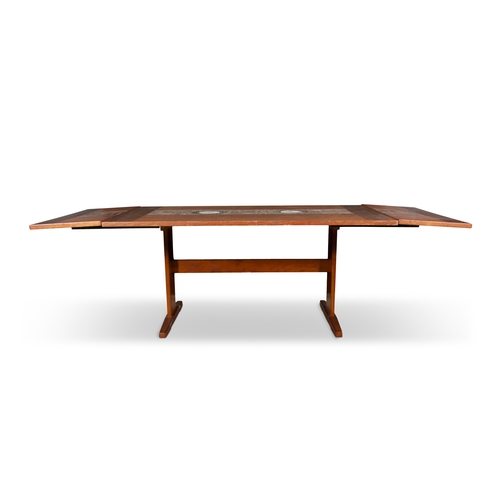 59 - FARSTRUP  A draw leaf teak dining table by Farstrup with tile inserts, Denmark. With maker's label. ... 