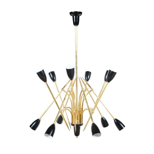 6 - ANGELO BRUTTO A 12 arm black enamel brass ceiling light attributed to Angelo Brutto. Italy, c.1960. ... 