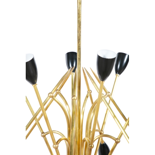 6 - ANGELO BRUTTO A 12 arm black enamel brass ceiling light attributed to Angelo Brutto. Italy, c.1960. ... 