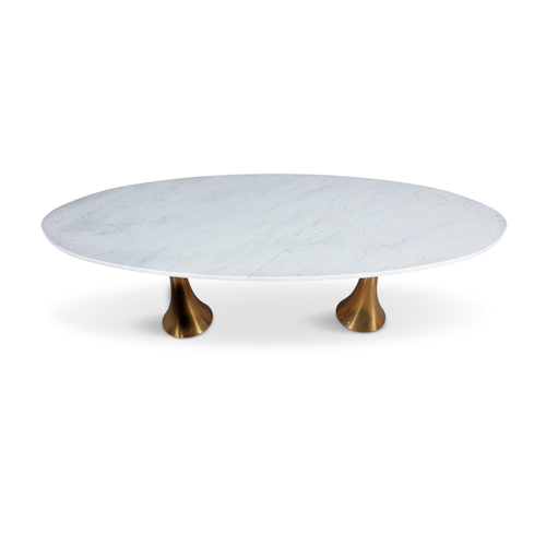 64 - ANGELO MANGIAROTTI (1921 - 2012)  An oval dining table by Angelo Mangariotti on two brass bases with... 