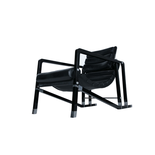 70 - EILEEN GRAY (1878 - 1976)  Transit Chair by Eileen Gray. Leather, lacquer and metal c.1980. 56 x 107... 