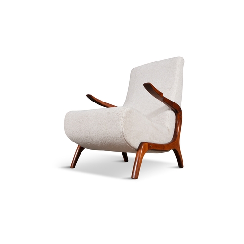 75 - ARMCHAIRS  A pair of armchairs in the manner of Osvaldo Borsani, upholstered in white bouclé. Italy,... 