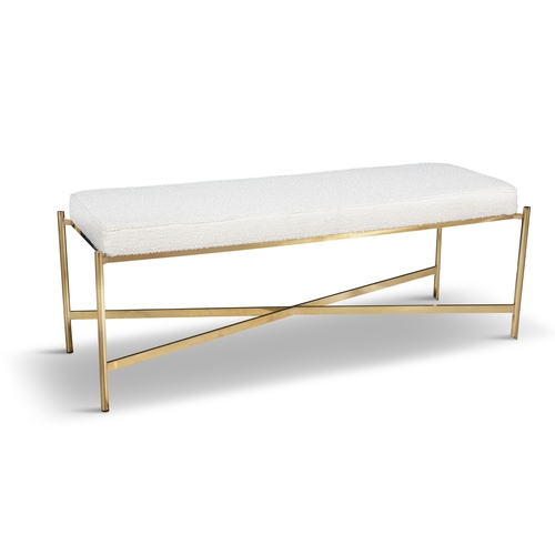 79 - BENCH  A brass framed bench, upholstered in bouclé. Italy. 127 x 47 x 49cm(h)