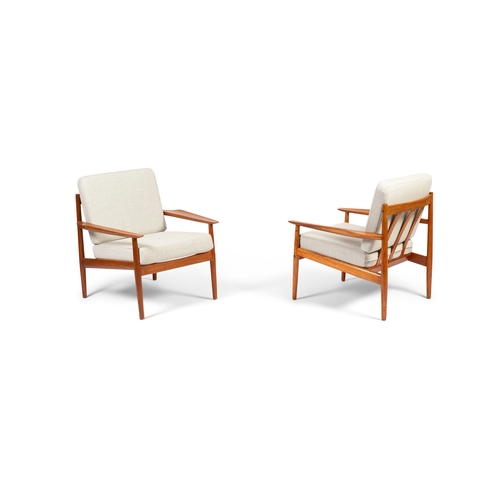 83 - ARNE VODDER (1926 - 2009)  A pair of teak lounge chairs by Arne Vodder in Abraham Moon wool. Denmark... 