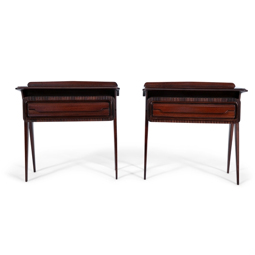 97 - BEDSIDE TABLES  A pair of rosewood bedside tables with glass tops and a single drawer. Italy, c.1960... 