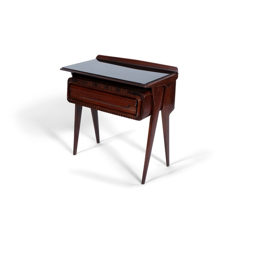 97 - BEDSIDE TABLES  A pair of rosewood bedside tables with glass tops and a single drawer. Italy, c.1960... 