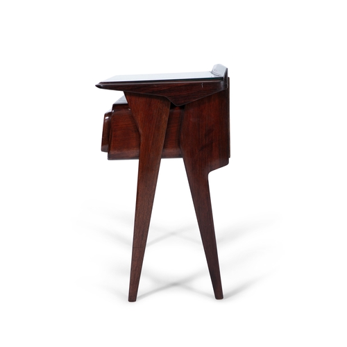 97 - BEDSIDE TABLES  A pair of rosewood bedside tables with glass tops and a single drawer. Italy, c.1960... 