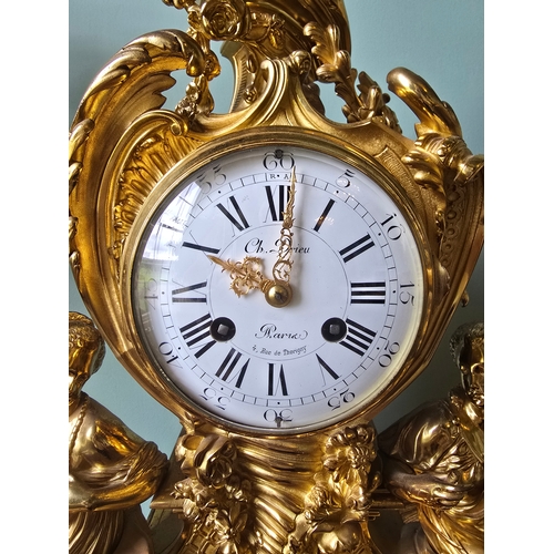 712A - ***ADDITIONAL LOT*** A FRENCH ROCOCO STYLE THREE-PIECE ORMOLU CLOCK GARNITURE,  inscribed 'Ch. Drieu... 