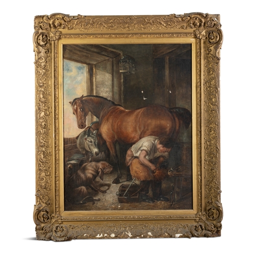 730 - ***ADDITIONAL LOT*** AFTER GEORGE MORELAND   A Smithy with Horse in Stable Oil On Canvas, 90 x 70cm