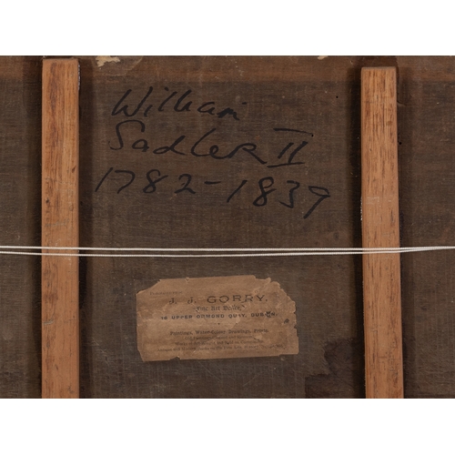 49 - WILLIAM SADLER (1782-1839)  Figures by the Shoreline (Tower, Church, Windmill) Oil on board, 39.5 x ... 