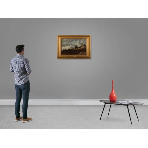 49 - WILLIAM SADLER (1782-1839)  Figures by the Shoreline (Tower, Church, Windmill) Oil on board, 39.5 x ... 